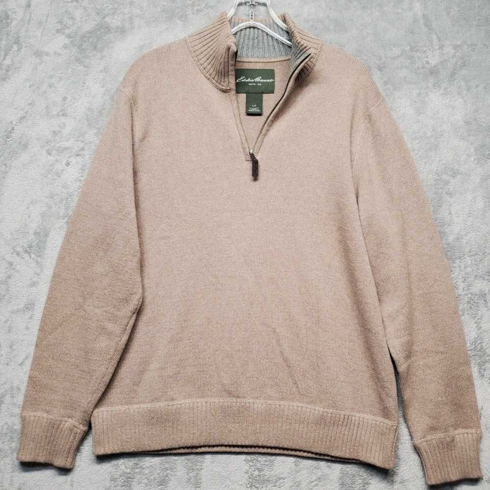Eddie Bauer Tan Zip Up Sweater Soft Textured Design